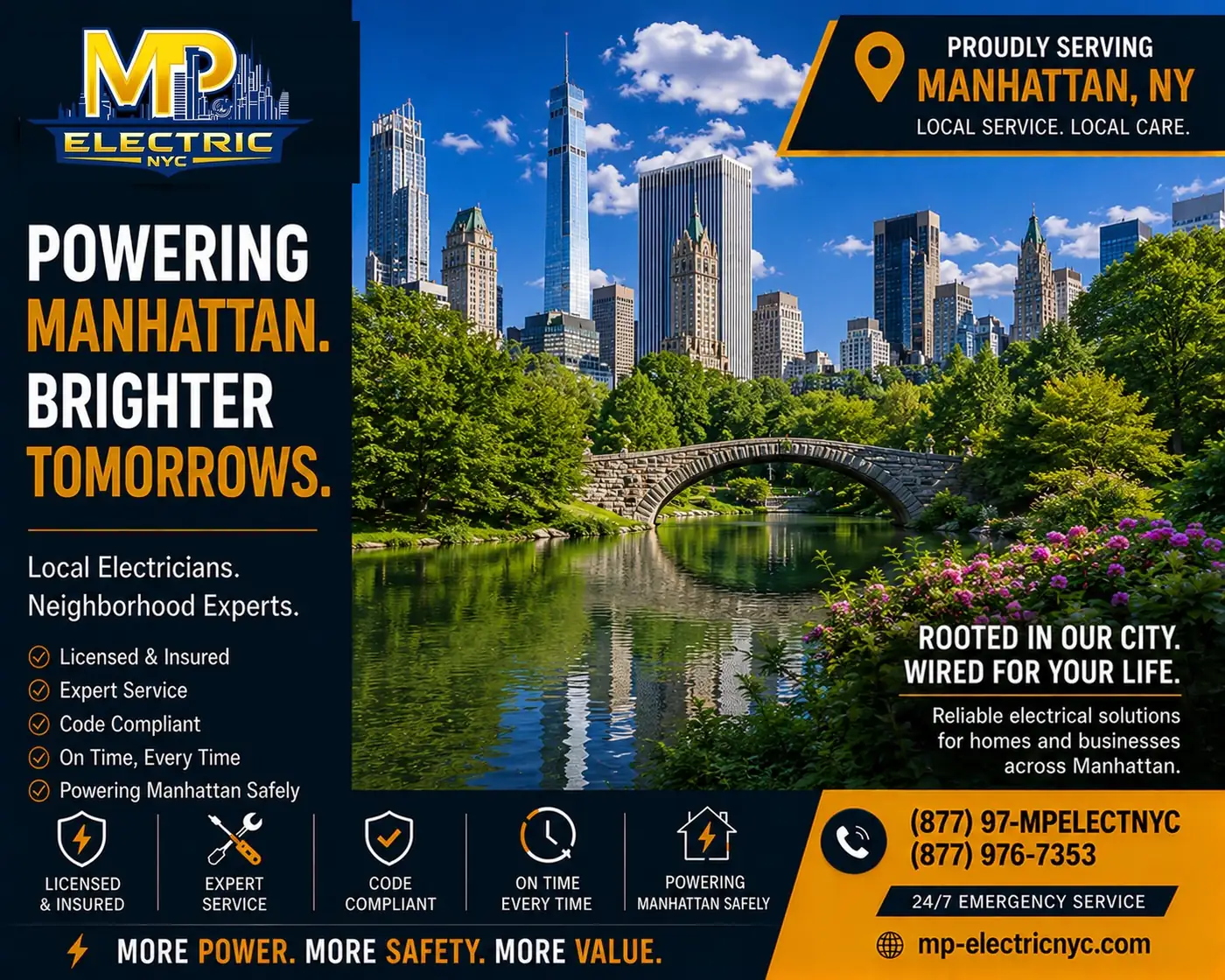 MP Electric NYC — powering Manhattan, brighter tomorrows. Central Park.