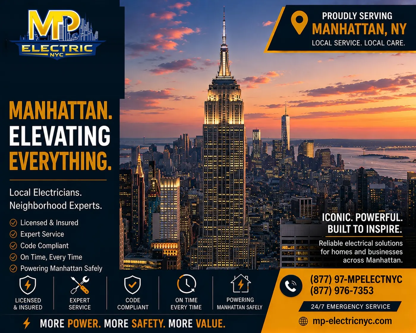 MP Electric NYC — elevating everything. Empire State Building at sunset.