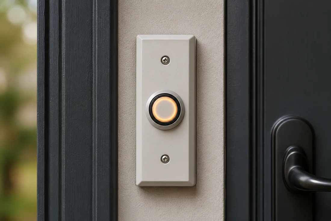 Illuminated doorbell button cleanly mounted on a NYC door frame