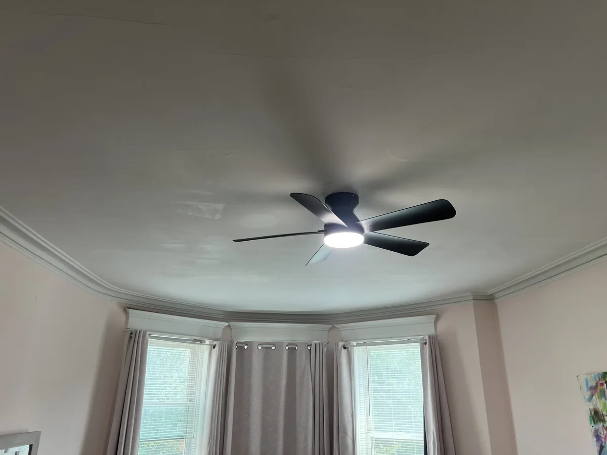 Ceiling fan replacement (after) — flush-mount fan with integrated LED light in Ridgewood, Queens — MP Electric NYC