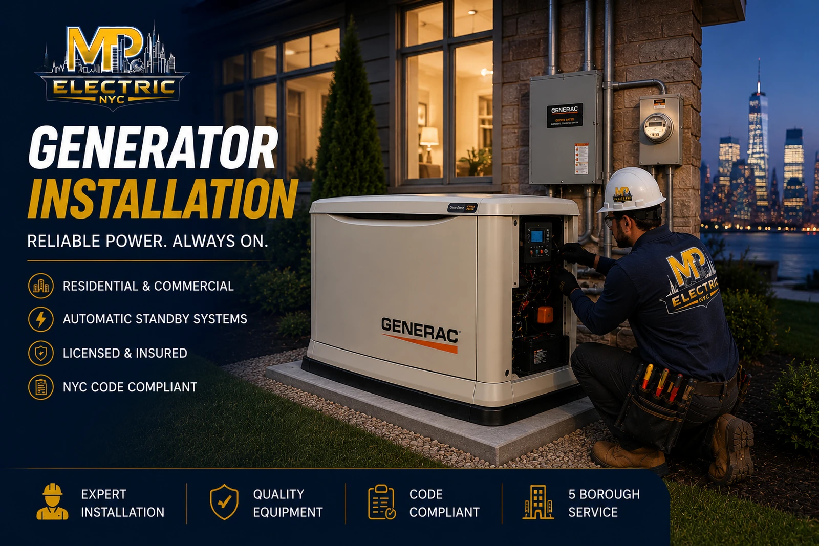 MP Electric NYC — residential Generac standby generator installation