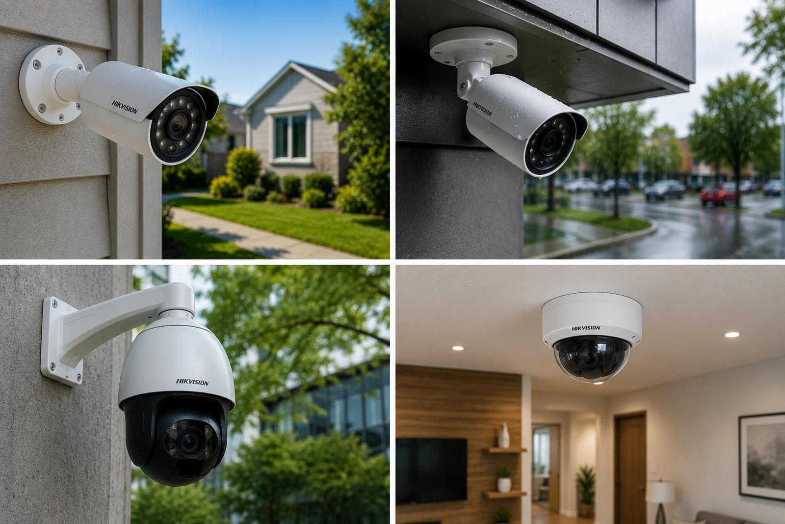 Indoor and outdoor security cameras across residential and commercial settings