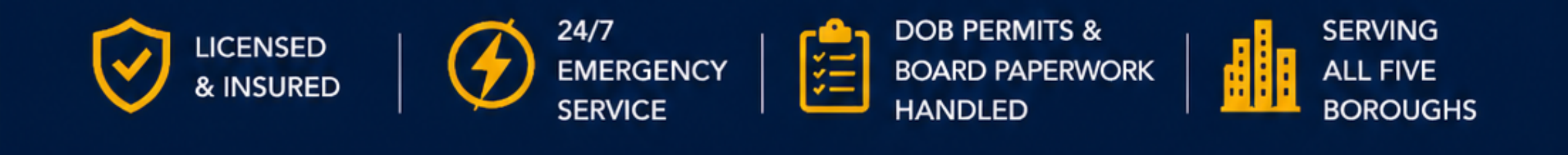 Licensed & Insured · 24/7 Emergency · DOB Permits · Serving All Five Boroughs